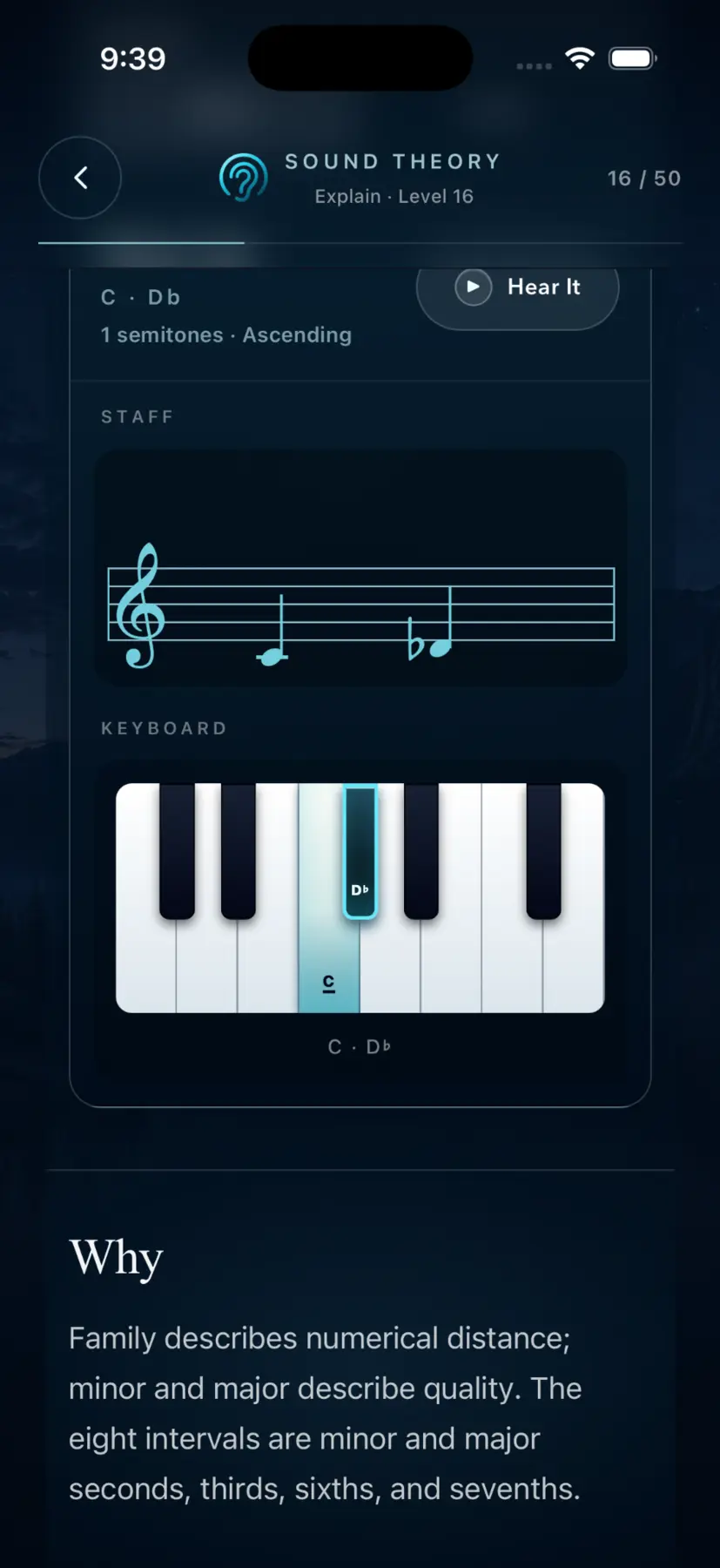 Sound Theory showing a heard interval on the musical staff